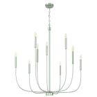 The Traci - 59829 chandelier boasts a sophisticated modern design with ten upward-curving silver-finished arms, each hosting a candle-shaped LED bulb. Its minimalist island style hangs elegantly from a central rod attached to the ceiling mount.