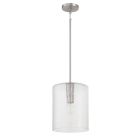 The Lyndsey - 60292 pendant light features a modern design with a cylindrical clear glass shade, visible bulb, and a silver rod and mount, providing sleek and contemporary illumination.