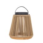 The Sea Scape - 86295MN-OTR lantern is a modern masterpiece, featuring a cylindrical shape with vertical slatted woven sides. Its black top handle and wooden base beautifully merge rustic and contemporary styles, making it ideal for any setting.