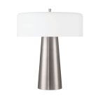 Polished nickle table lamp with frosted glass shade