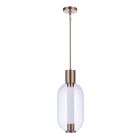 The Holmes - P996SB-LED is a modern pendant light with a satin brass finish and clear glass shade. It features an LED design, hangs from the ceiling with a slender rod, and adds elegance to contemporary interiors with its dimmable light feature.