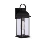 Bent Tree Exterior wall mount lantern in flat black with lights on