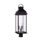 Bent Tree Exterior pole mount lantern in flat black with lights on