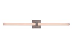 The Linear - 20336BNK-LED is a modern, ADA-compliant wall-mounted light fixture with a frosted glass shade and rectangular metal base. It provides even LED lighting, ideal for bathrooms or vanity areas.