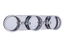 The Context - 59303-CH-LED is a modern wall-mounted sconce with three circular chrome rings around a central cylindrical bulb housing. This LED fixture has a sleek, contemporary design, adding elegance to any room.