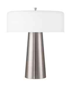 Polished nickle table lamp with frosted glass shade